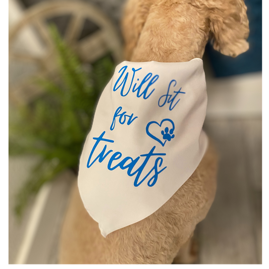 Will Sit for Treats White Dog Bandana